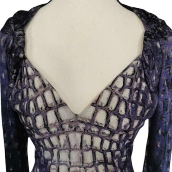 Roberto Cavalli Snakeskin Illusion Stretch Top Twisted Shoulder Detail Size M - Picture 3 of 16